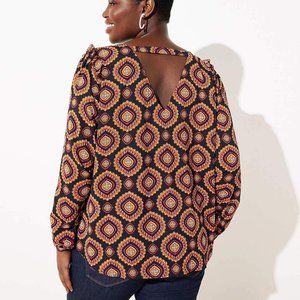 LOFT Plus Medallion Ruffle Shoulder Top, Size 20